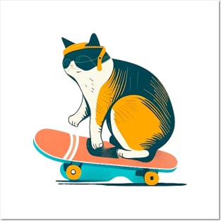 Cat and skateboard Posters and Art